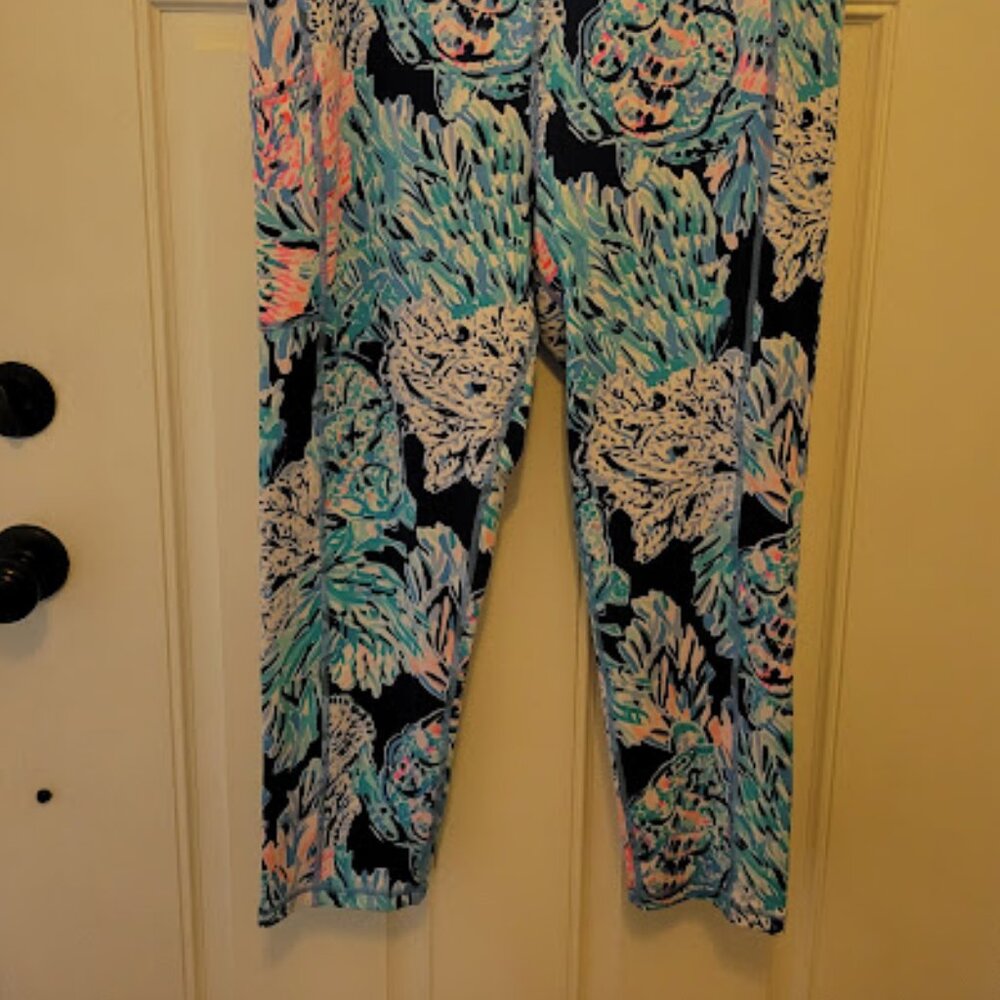 Lilly Pulitzer Weekender High-Rise Full Length Leggings Navy Party Paradise XL - Picture 2 of 5